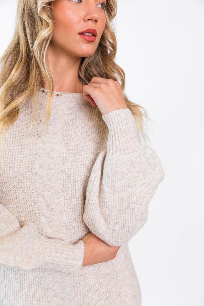 Stay On Your Mind Oatmeal Cable Knit Midi Dress FINAL SALE Product Image