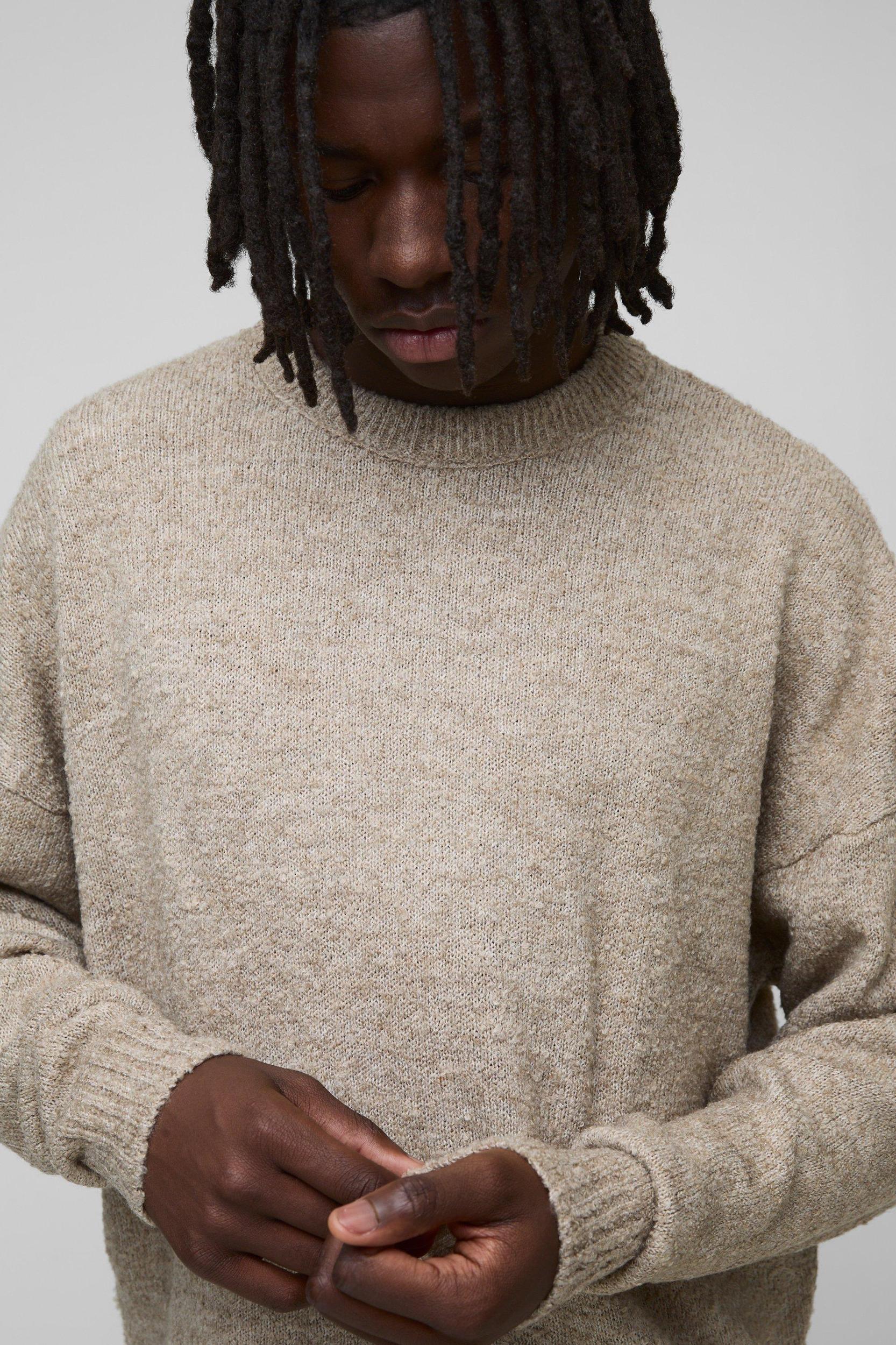 Boxy Boucle Knit Extended Neck Sweater | boohooMAN USA Product Image