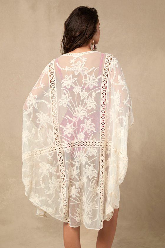 Katalia Ivory Sheer Embroidered Swim Cover-Up Product Image