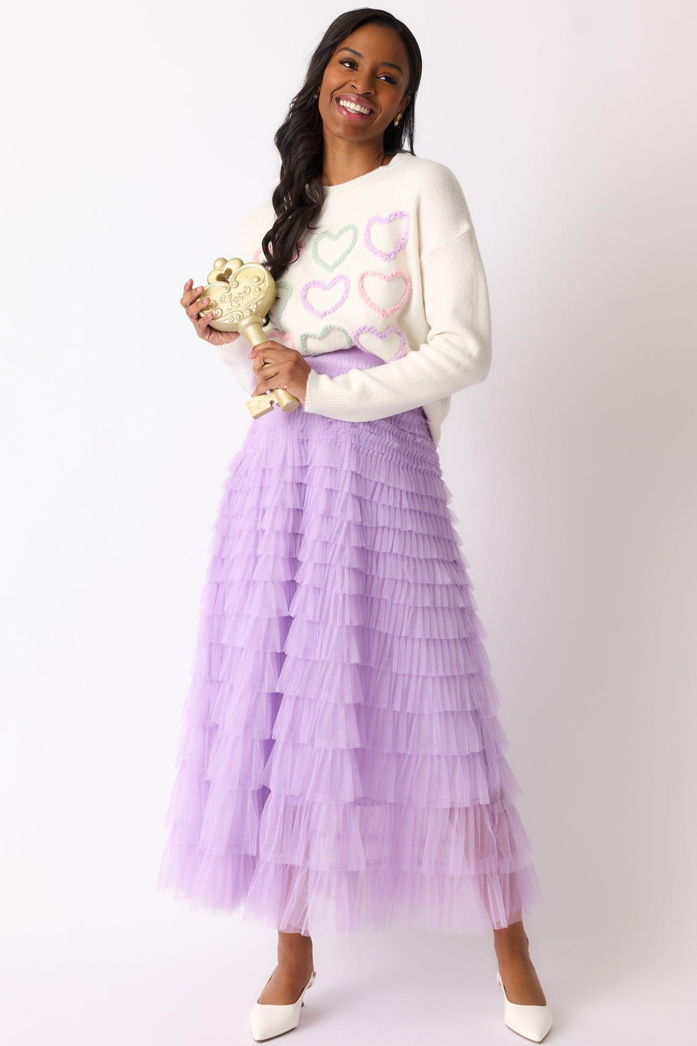 Garden Gathering Lavender Tiered Ruffle Tulle Maxi Skirt Product Image