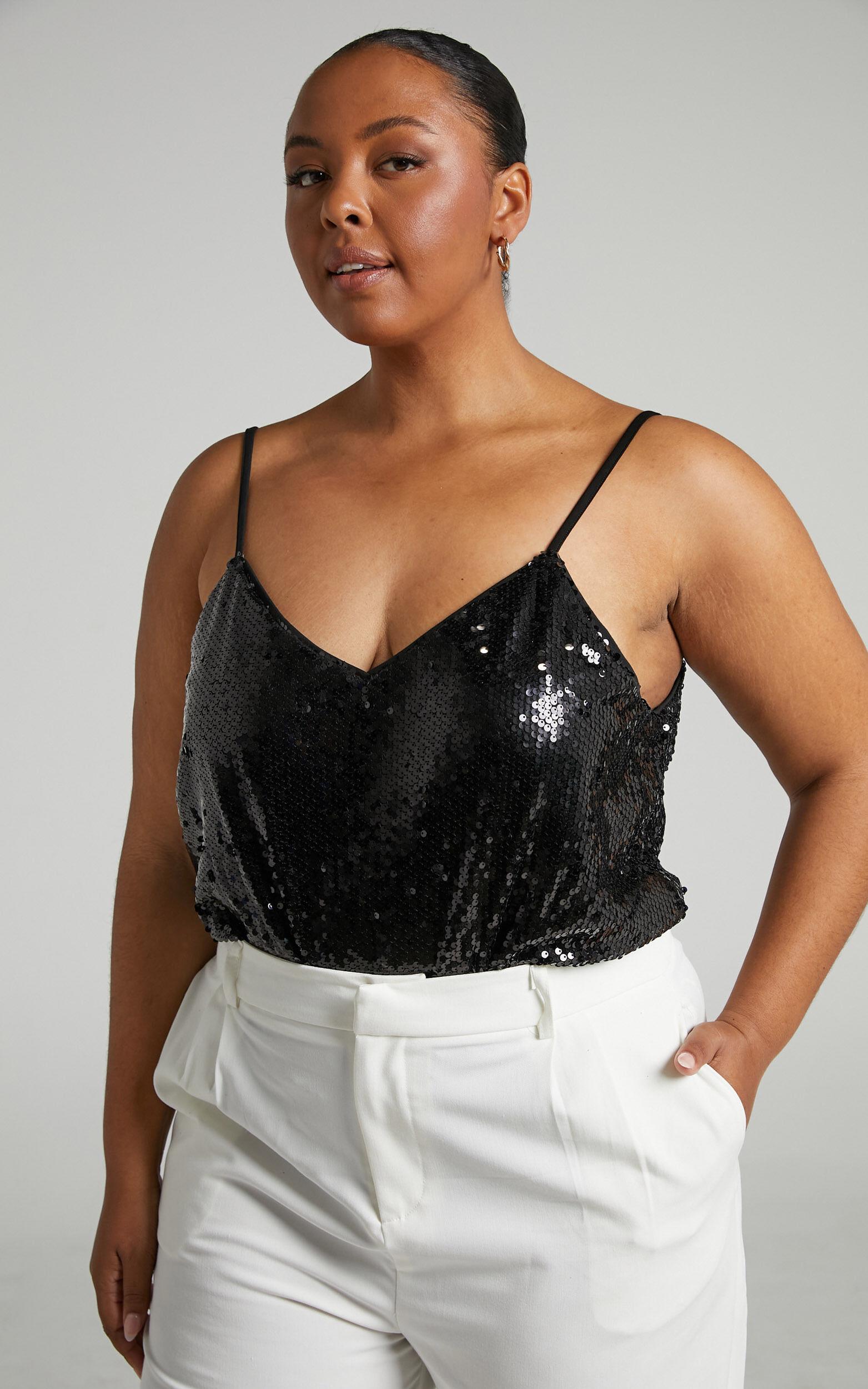 Manika Bodysuit - Sequin Bodysuit in Black Product Image