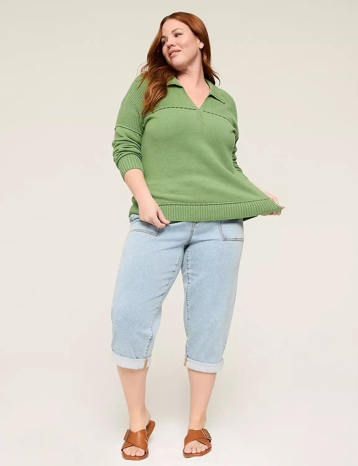 Pull-On High-Rise Boyfriend Knit Denim Capri Product Image