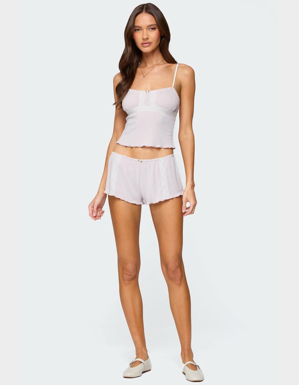 EDIKTED Sephi Lacey Pointelle Tank Top - LIGHT PINK Product Image
