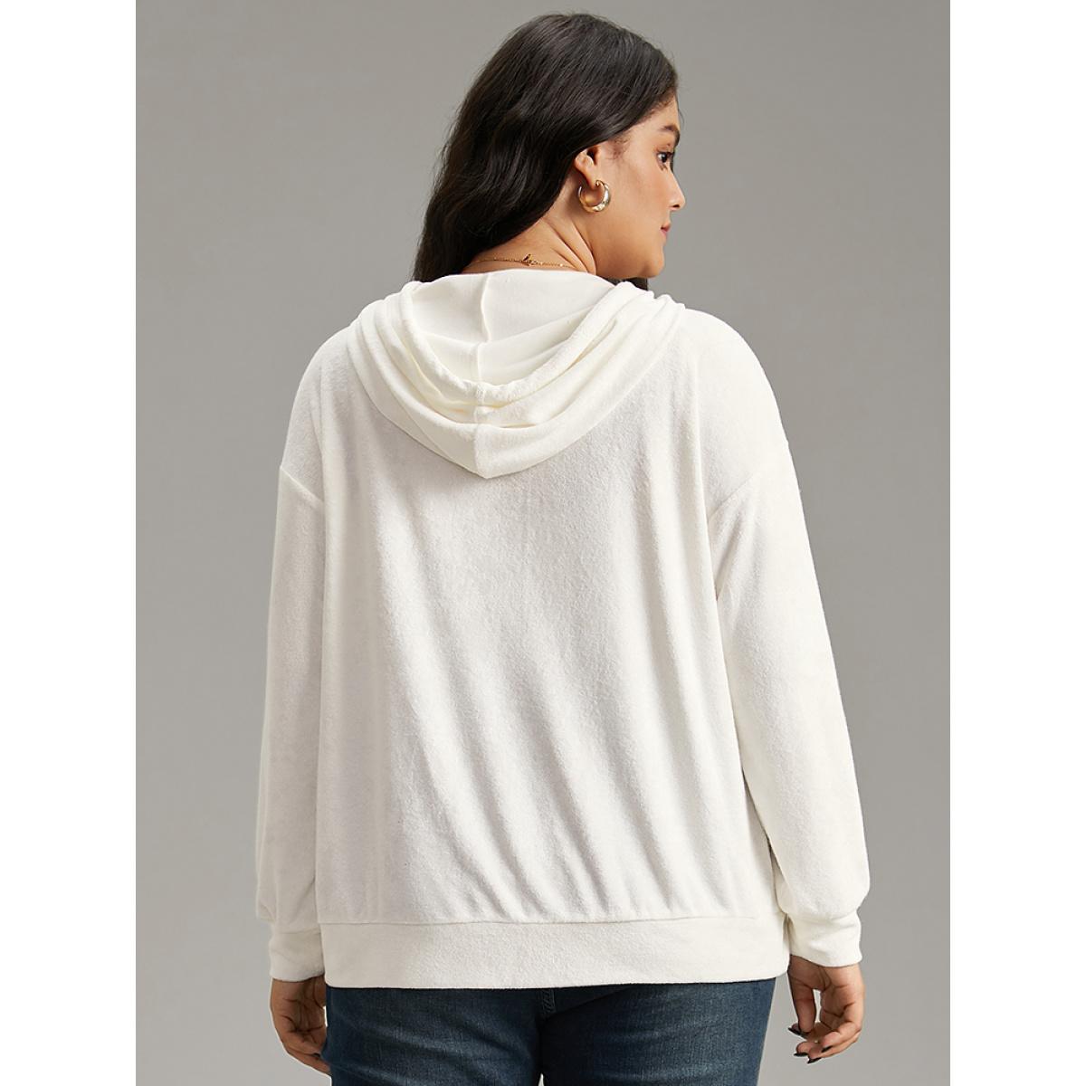 Plus Size Supersoft Essentials Solid Zipper Hooded Sweatshirt Women White Casual Elastic cuffs Hooded Dailywear Sweatshirts BloomChic 30/6X Product Image