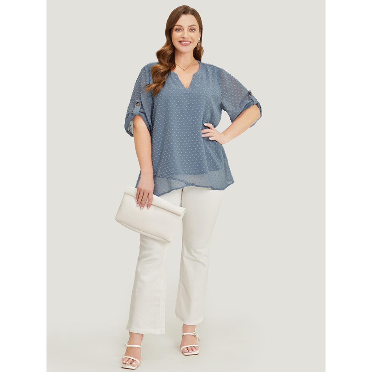 Plus Size Stone Polka Dot Crossover Hem Mesh Cuffed Sleeve Notched Blouse Women Office Half Sleeve Notched collar Dailywear Blouses BloomChic 10/M Product Image