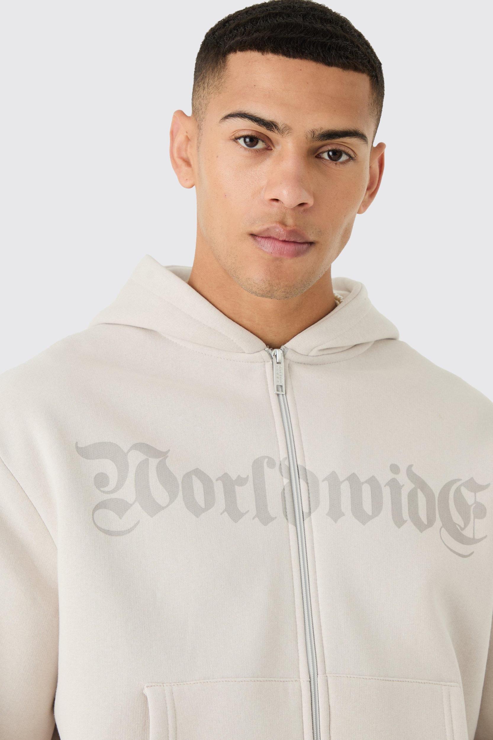 Oversized Boxy Worldwide Zip Through Hoodie | boohooMAN USA Product Image