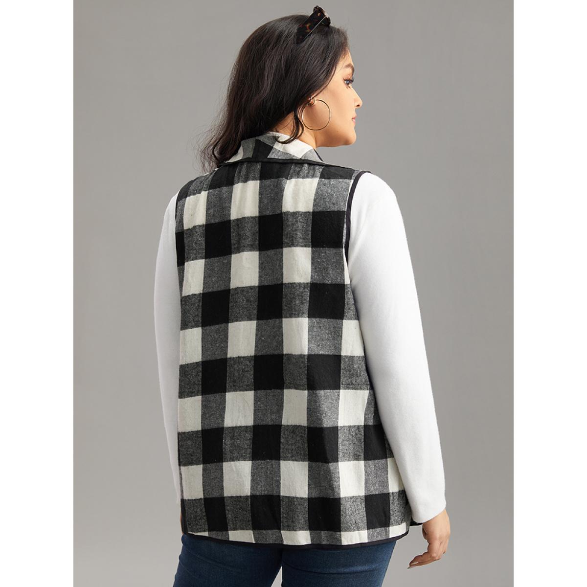 Plus Size Plaid Asymmetrical Hem Open Front Vest Women Black Casual Contrast Dailywear Kimonos BloomChic 10/M Product Image
