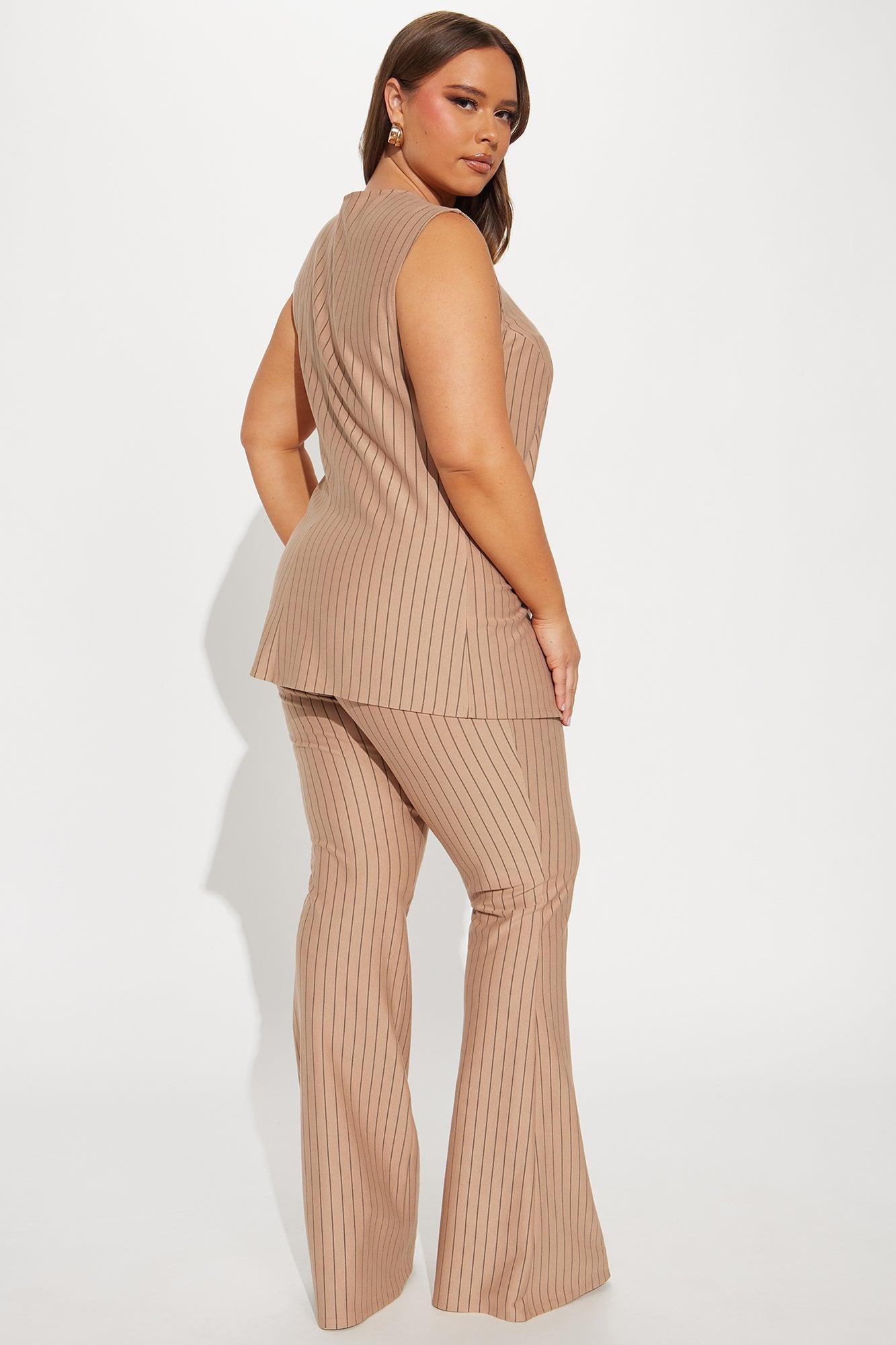 Like A Boss Pinstripe Vest And Pant Set - Taupe Product Image