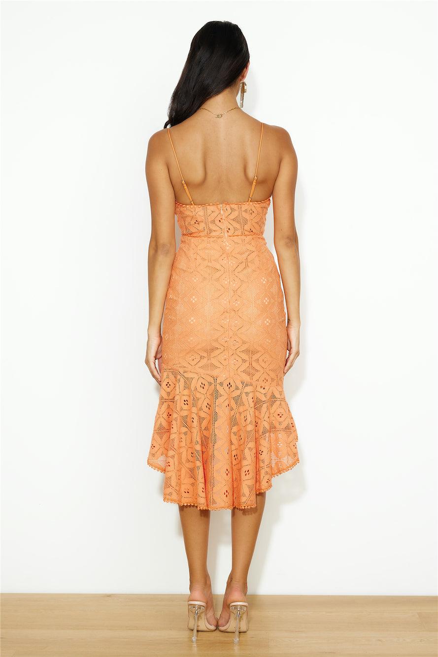 Dance Till Sunrise Lace Midi Dress Orange Product Image