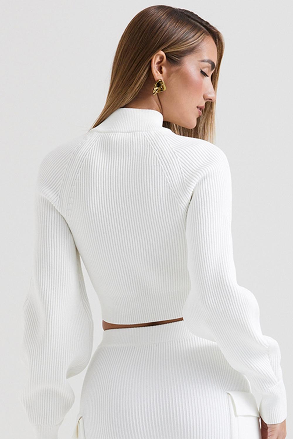 Reeva  white balloon sleeve ribbed sweater - sale Product Image