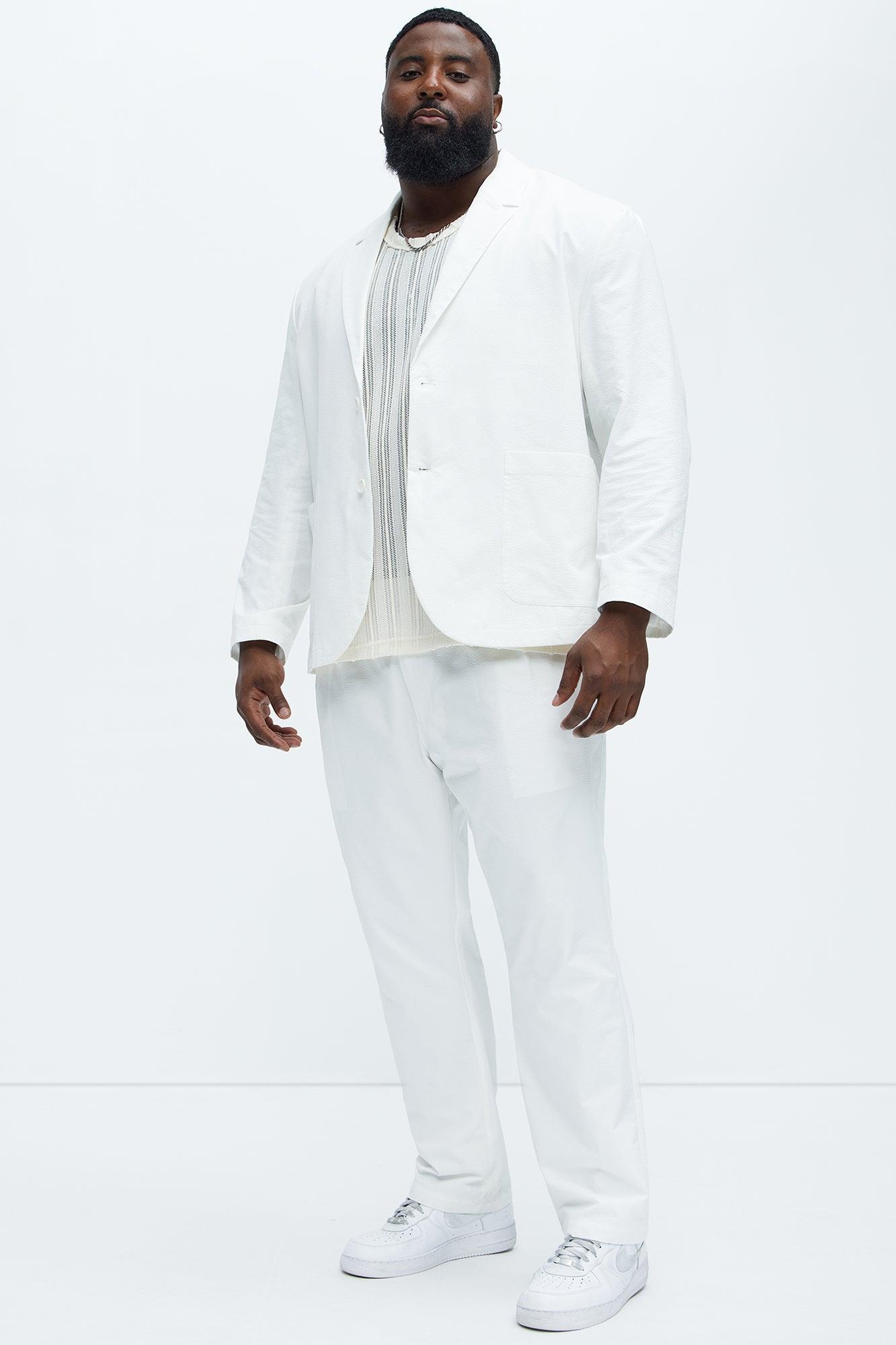 Seersucker Pleated Pants - White Product Image