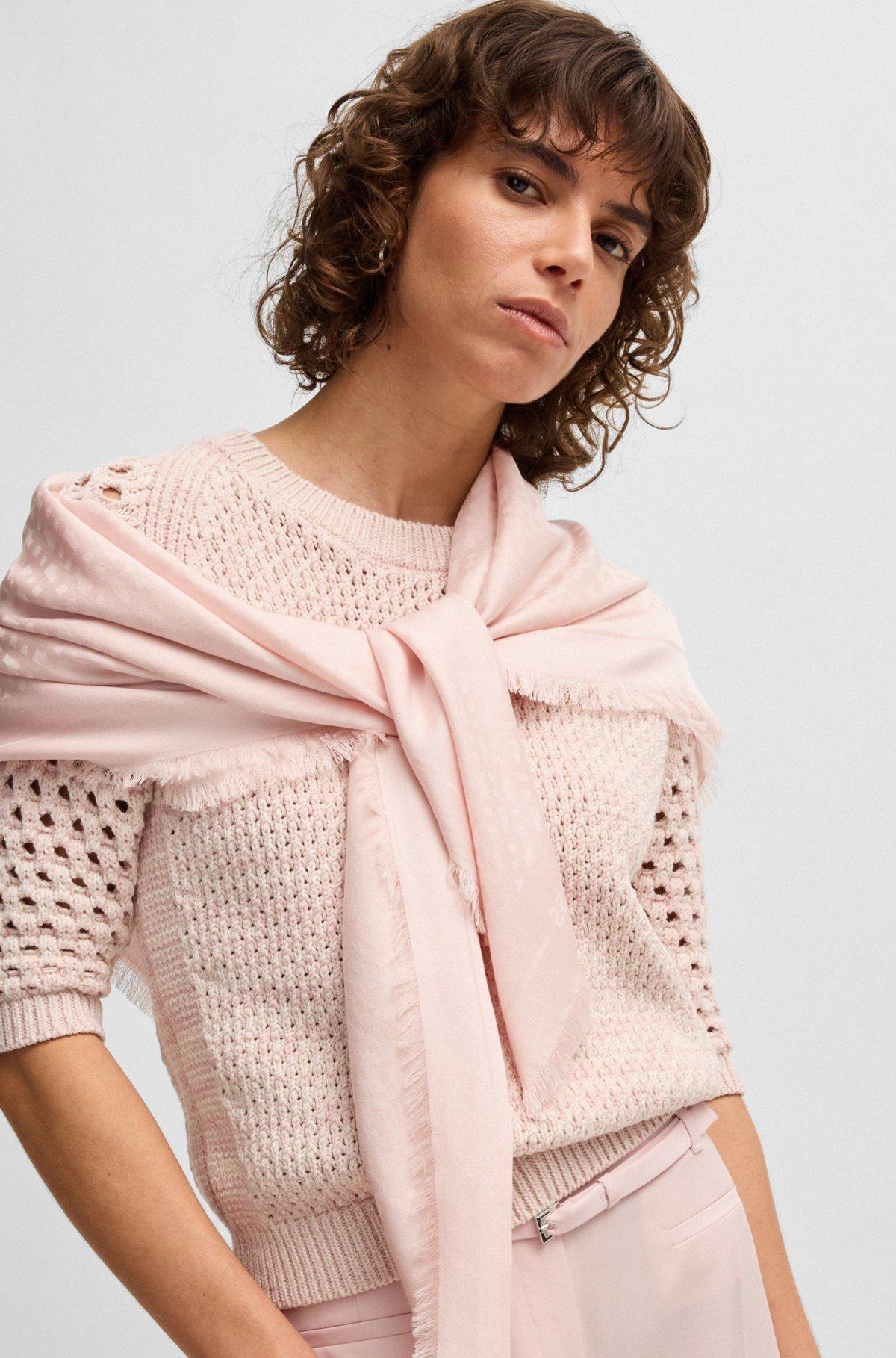 BOSS - Monogram-jacquard scarf in modal and wool - light pink Product Image