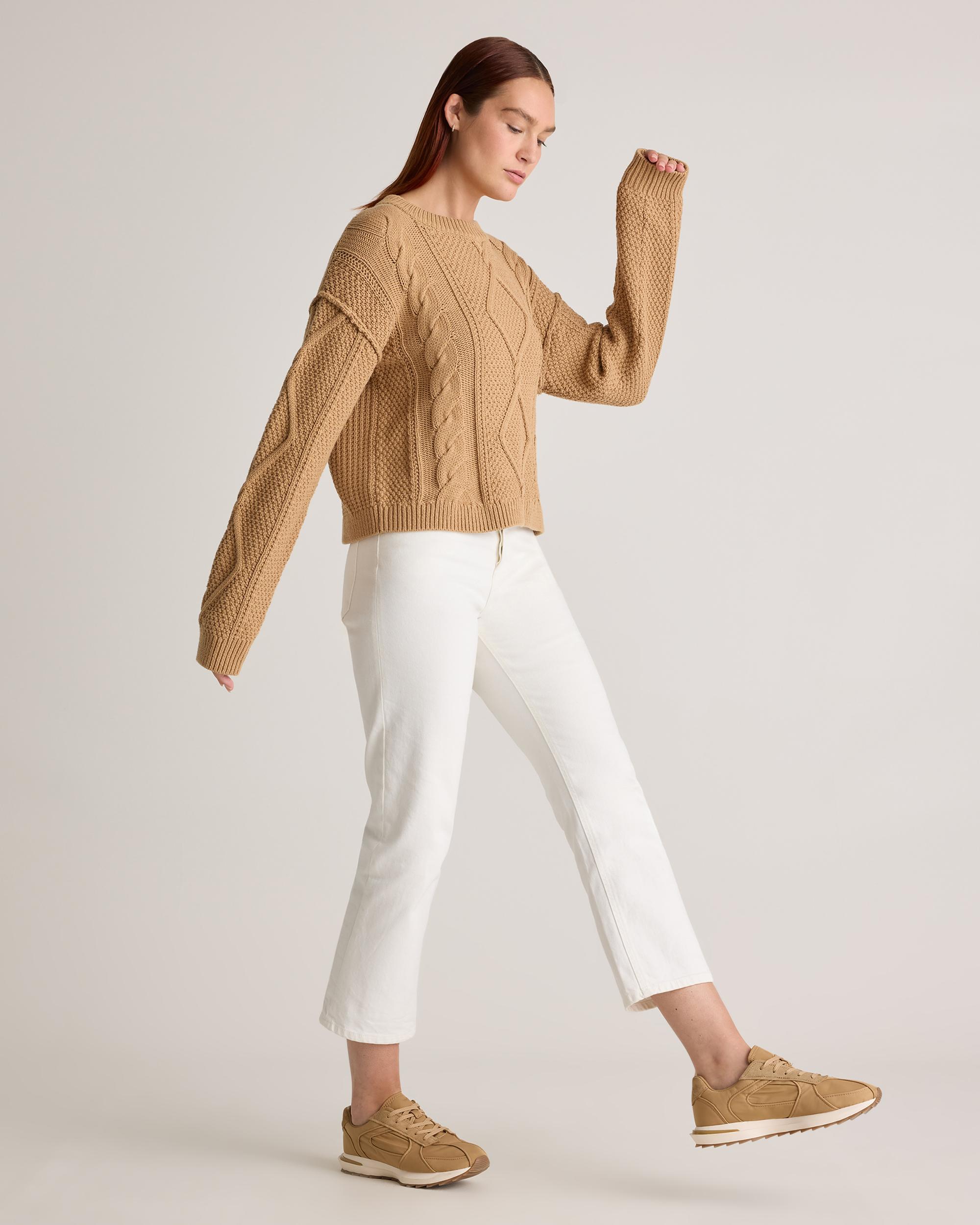 Quince | Women's Cropped Cable Crew Sweater Organic Cotton Product Image