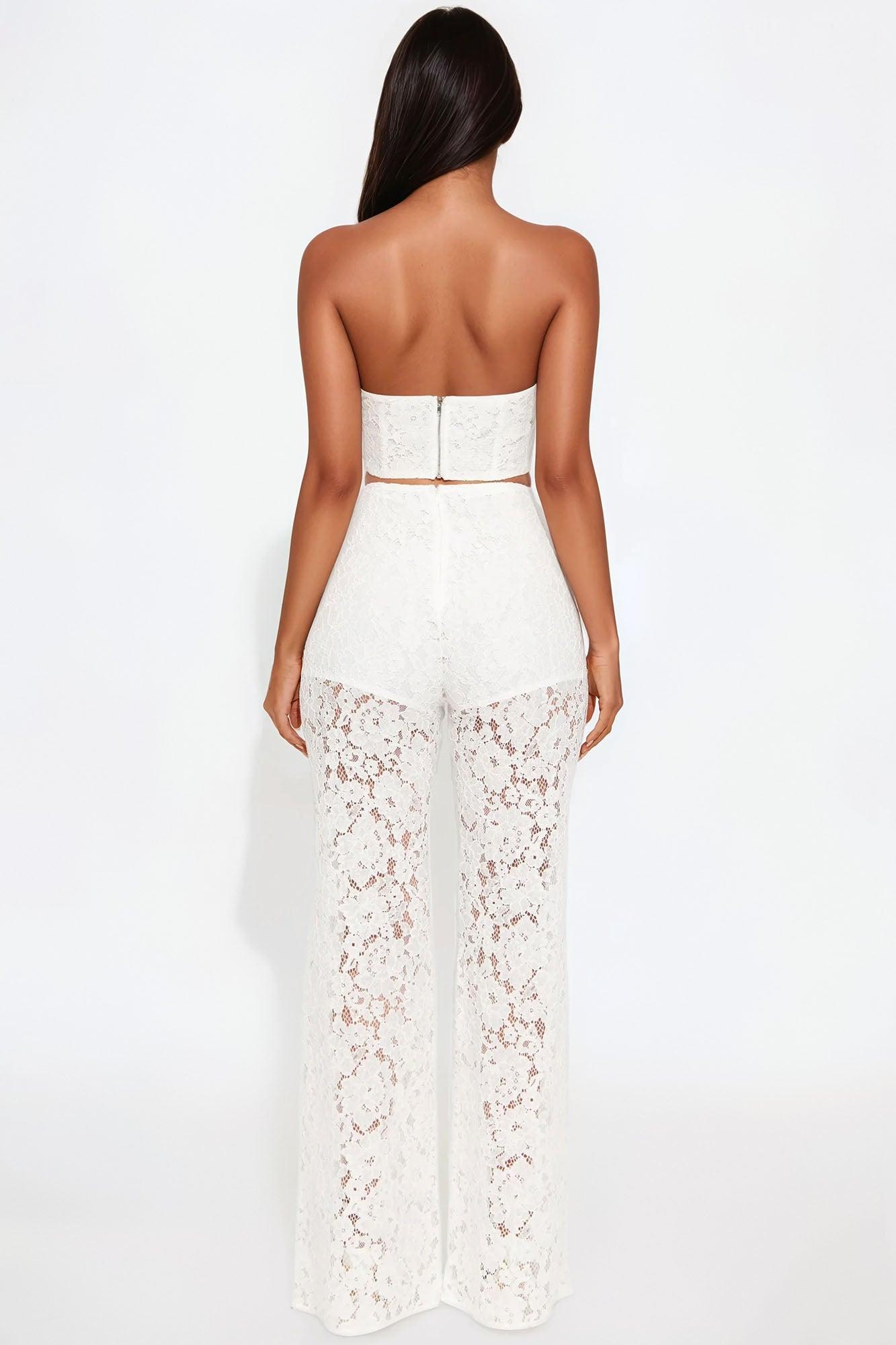 Divine Lace Corset Pant Set - White Product Image
