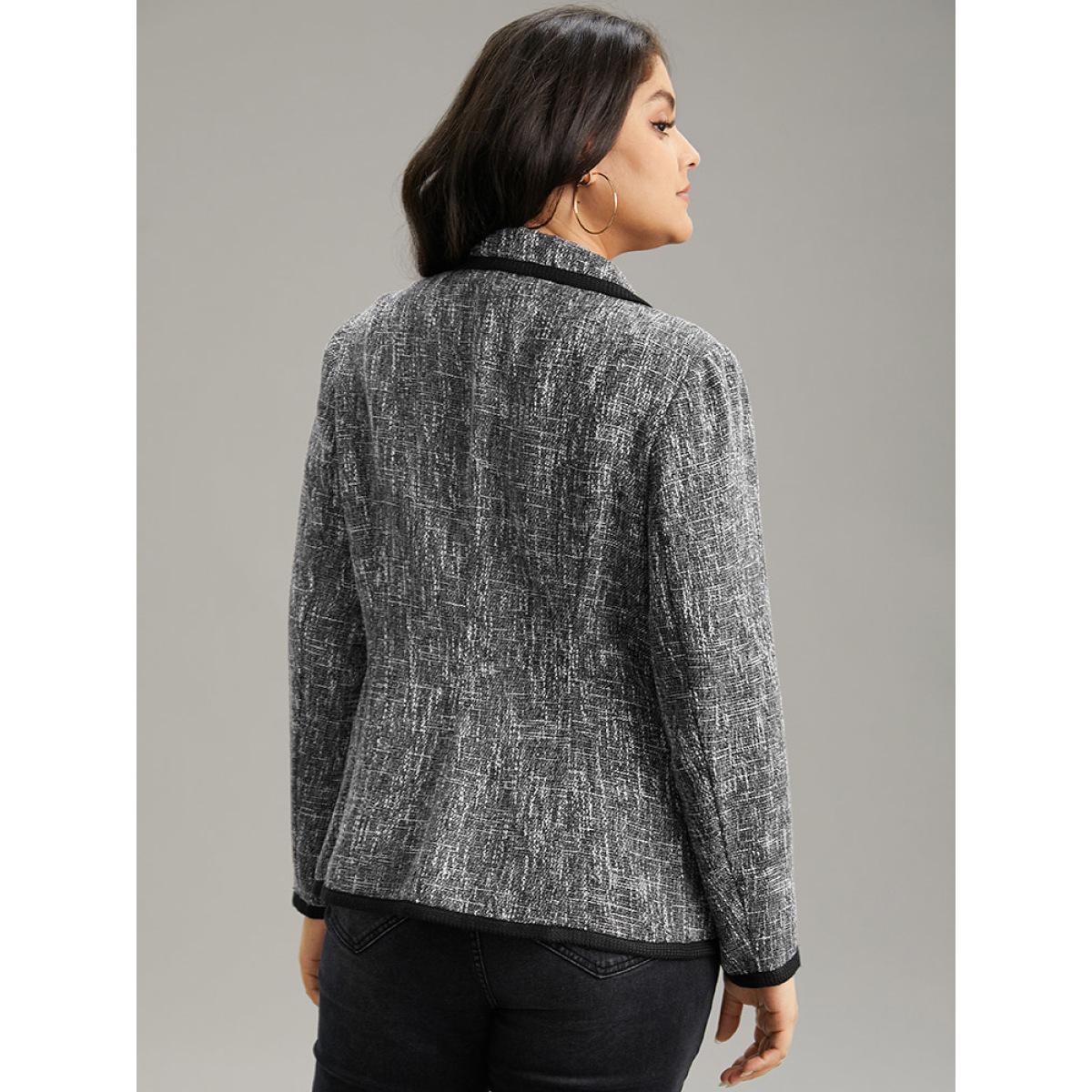 Plus Size Tweed Suit Collar Contrast Trim Blazer DimGray Women Dailywear Plain Contrast Sleeve Long Sleeve Suit Collar 12/L Pocket Casual Blazers BloomChic Product Image