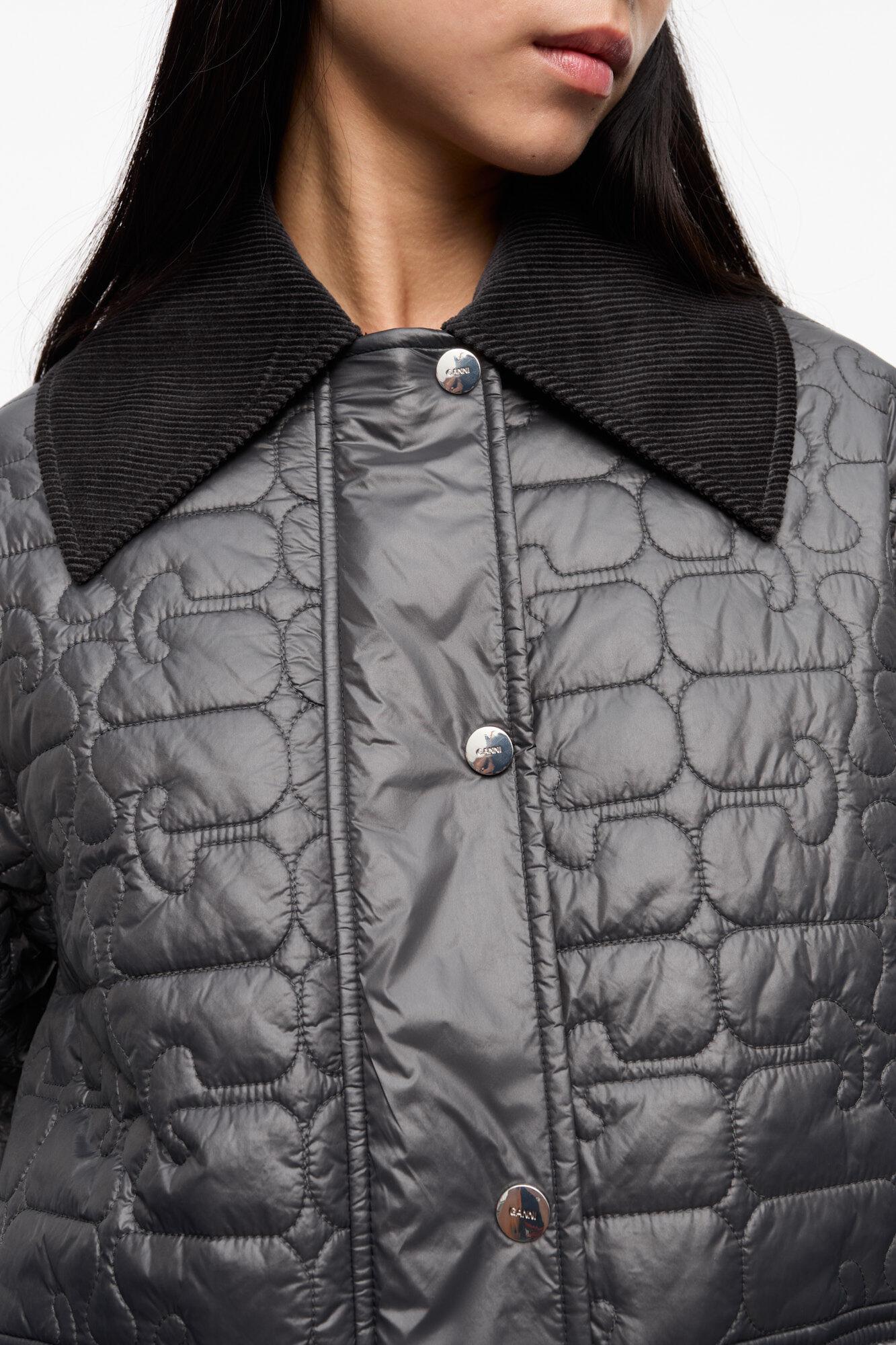 Black Shiny Quilt Midi Jacket Product Image