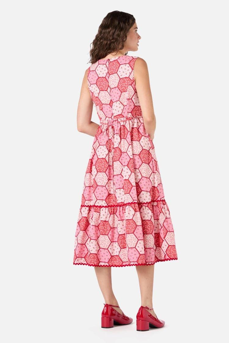 Patchwork Tiered Midi Dress Product Image