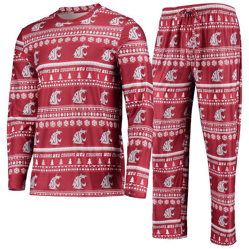 Men's Concepts Sport Crimson Washington State Cougars Ugly Sweater Long Sleeve T-Shirt and Pants Sleep Set,  Product Image