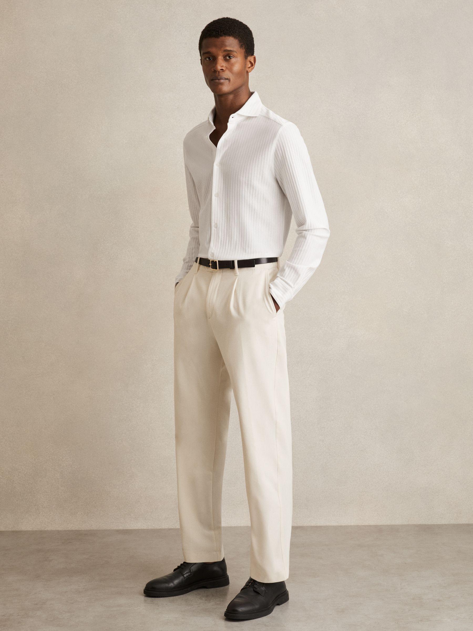 Cotton-Jersey Stripe-Jacquard Shirt in White Product Image