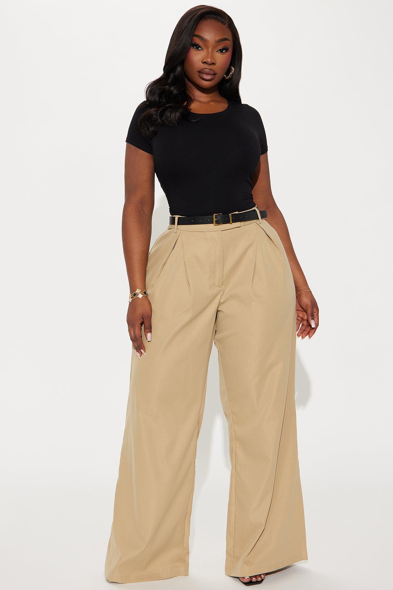 Business Casual Belted Trouser - Khaki Product Image
