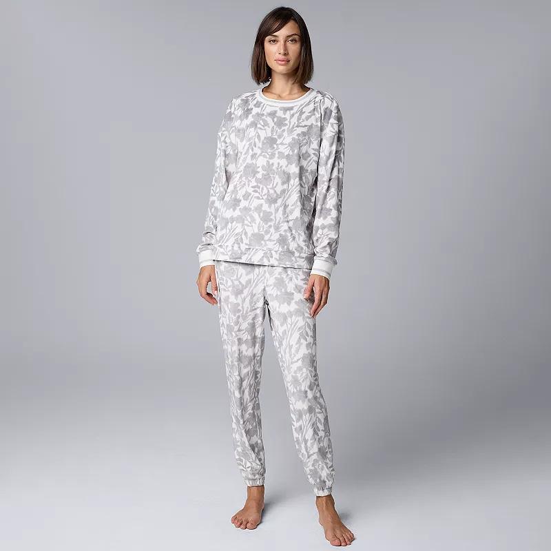 Women's Simply Vera Vera Wang Long Sleeve Pajama Top & Pajama Bottoms Set, Size: XXL LONG, Ivory Floral Product Image