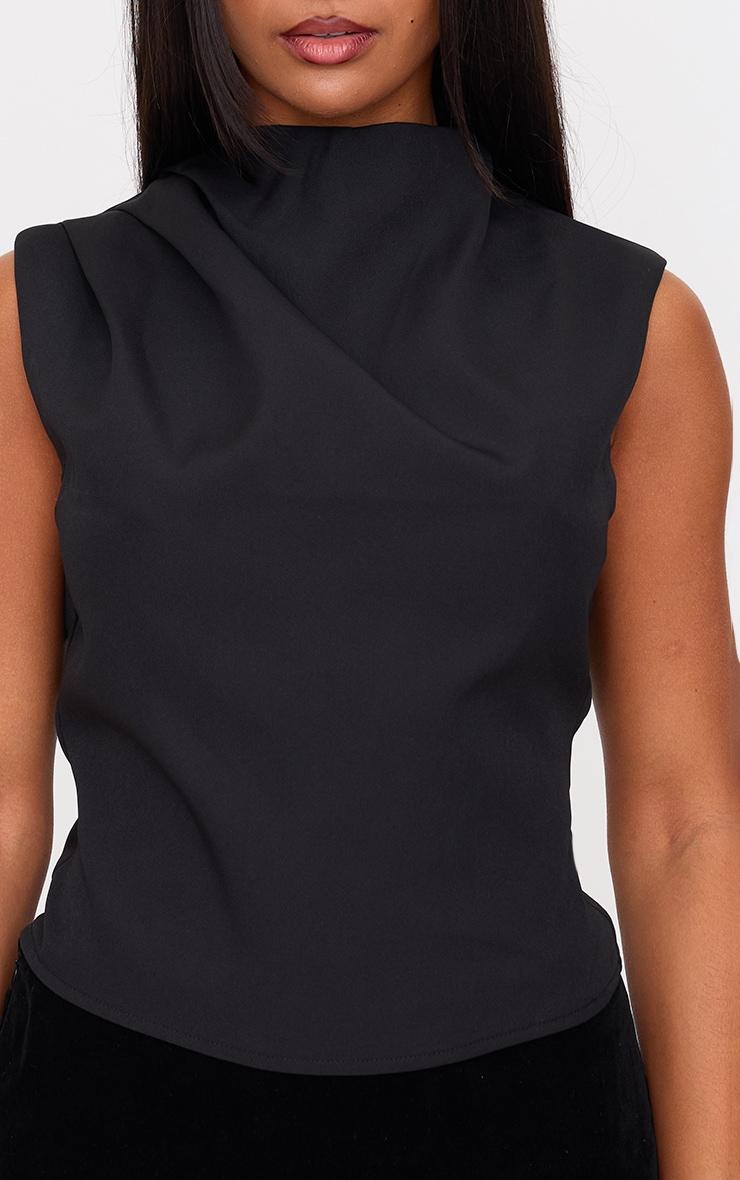 Black Woven Ruched High Neck Top Product Image