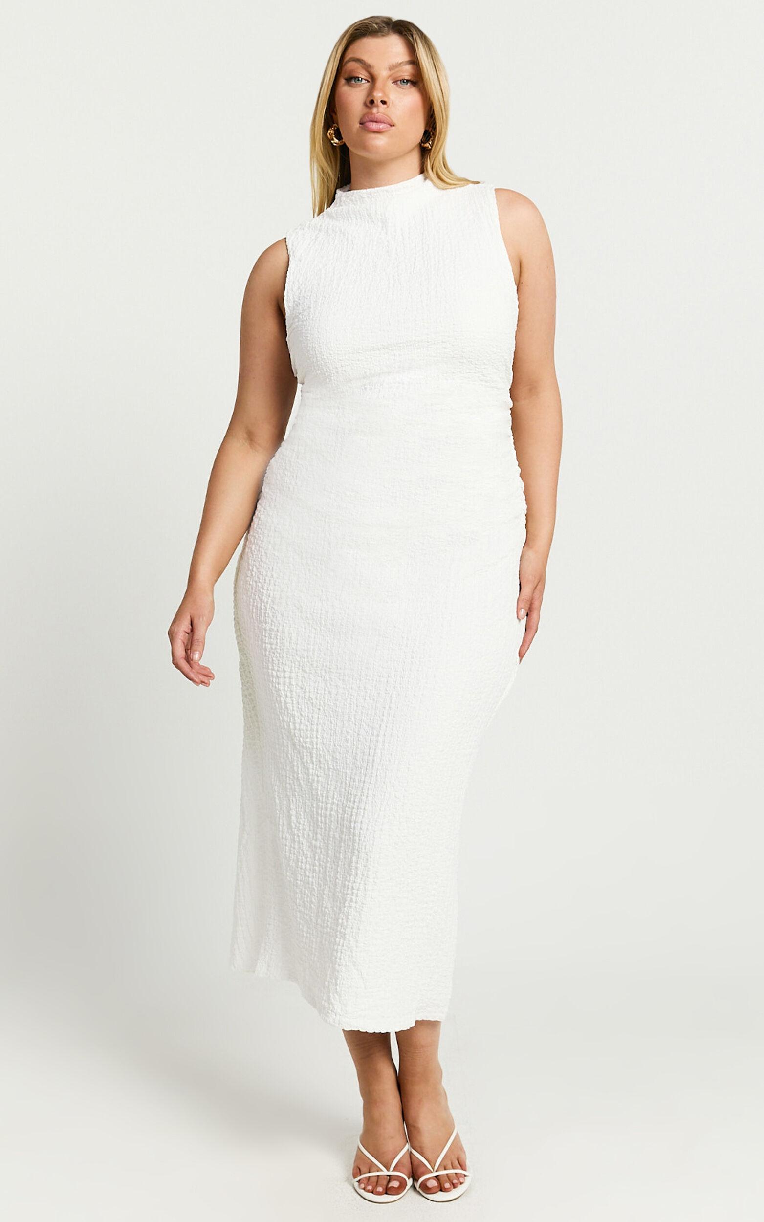 Aleks Midi Dress - High Neck Bodycon Dress in Off White Product Image