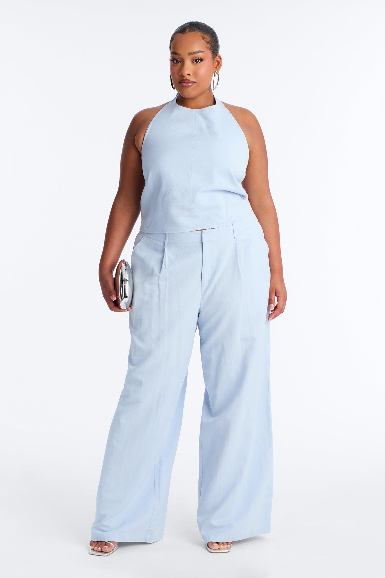Ocean Breeze Linen Low Rise Pant 33″ - Dusty Blue Female Product Image
