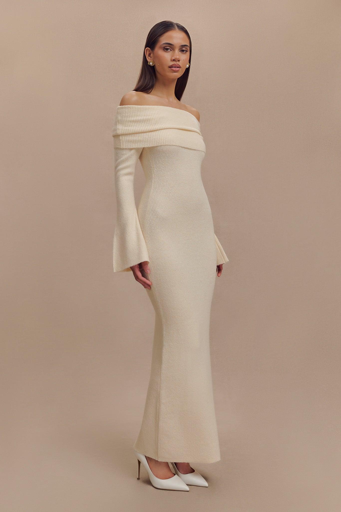 Katherine Off Shoulder Knit Maxi Dress - Ivory Product Image