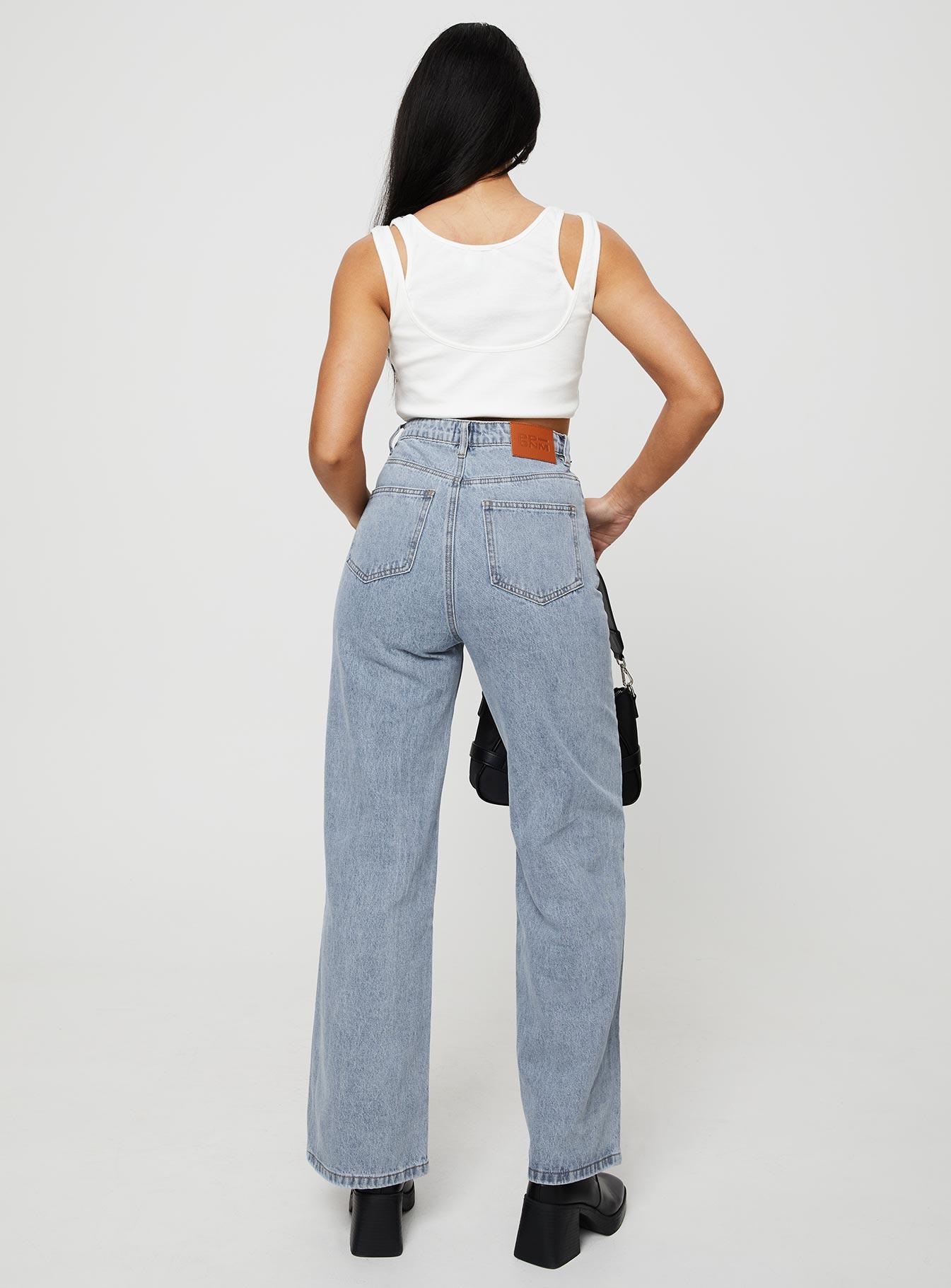 Nicolo High Rise Straight Leg Jeans Light Blue Wash Product Image