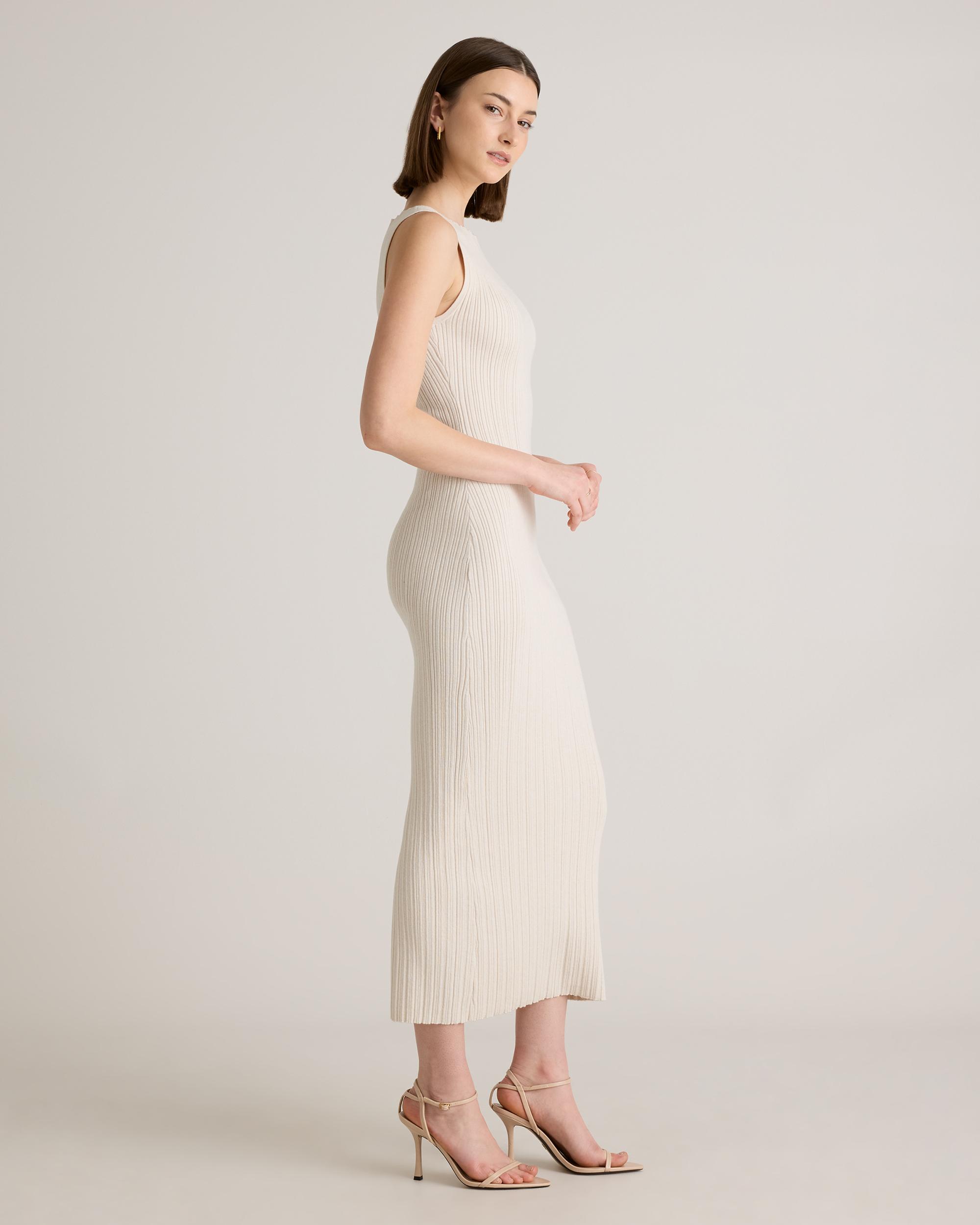 Quince | Women's Cotton Cashmere Ribbed Sleeveless Midi Dress Product Image