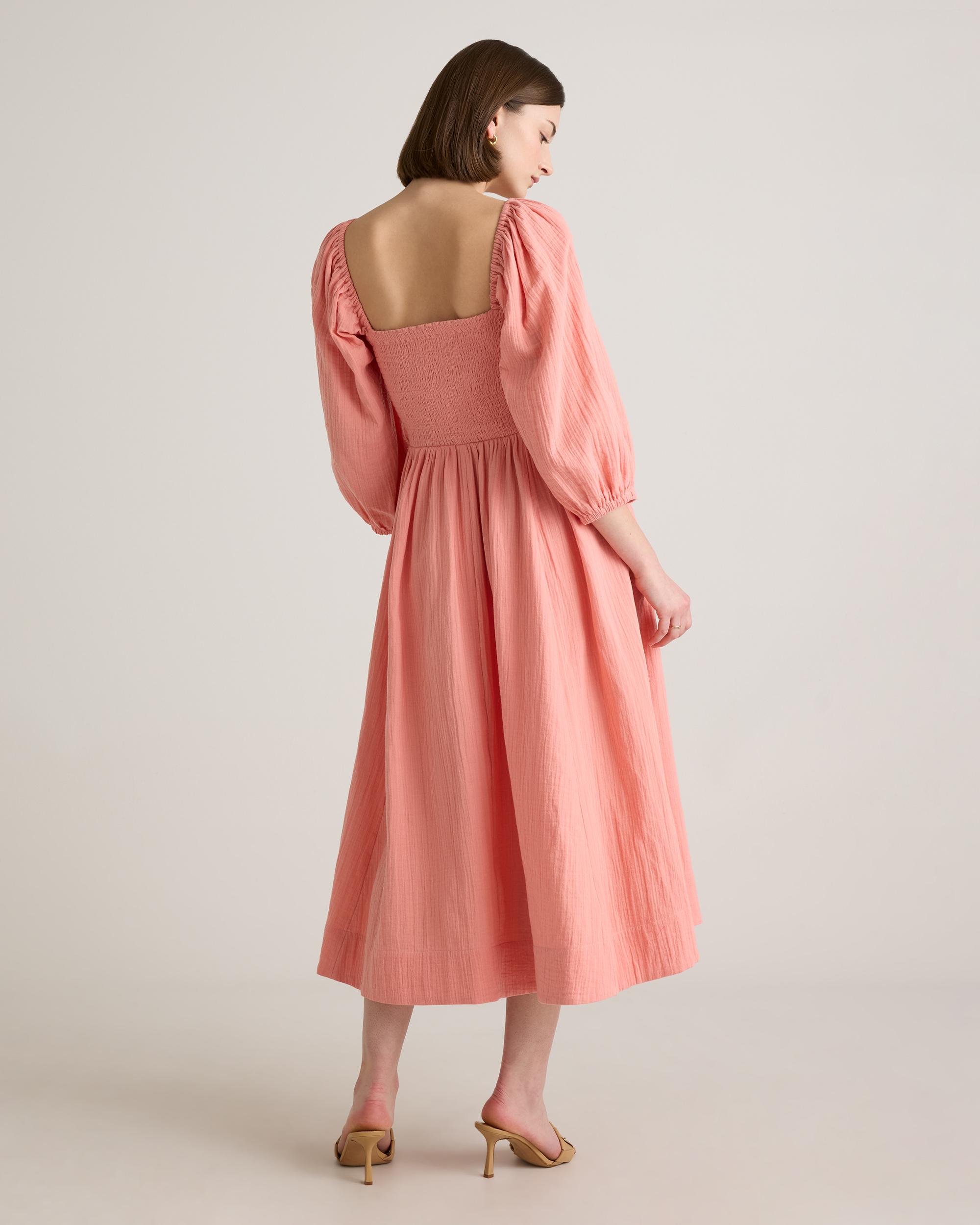 Quince | Women's Gauze Smocked Square Neck Midi Dress Organic Cotton Product Image