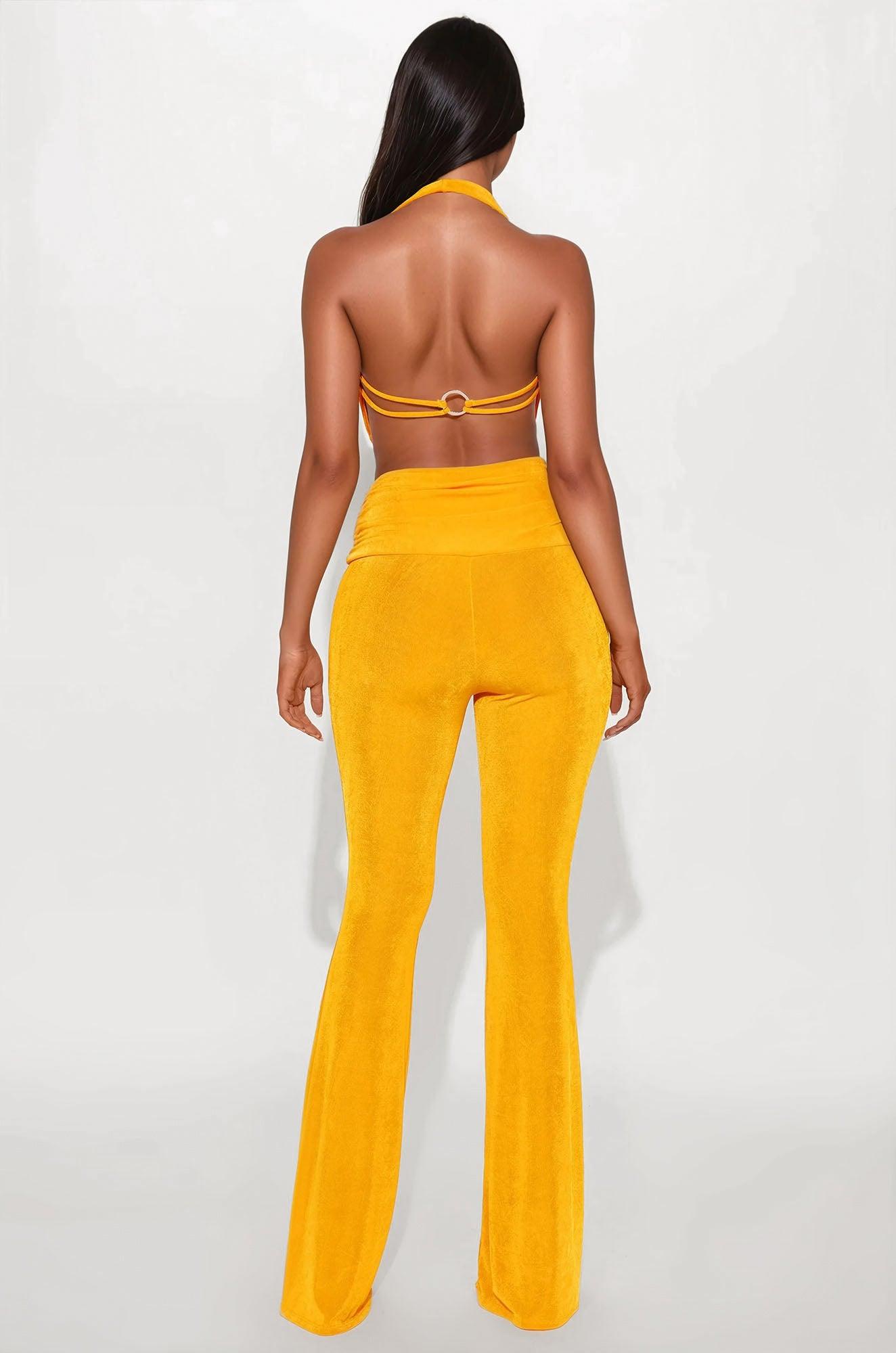 Layla  Backless Slinky Flare Pant Set - Yellow Product Image