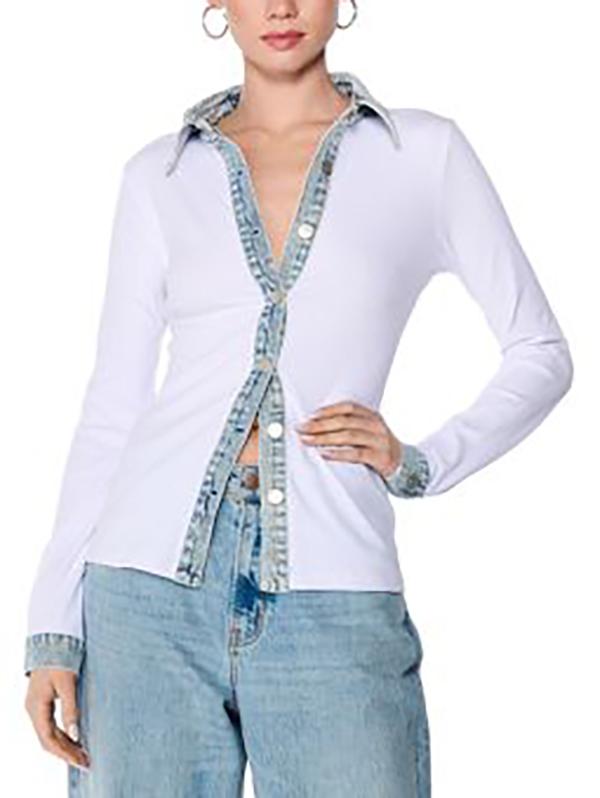 Long Sleeves Skinny Buttoned Split-Joint Lapel Blouses&Shirts Tops Product Image
