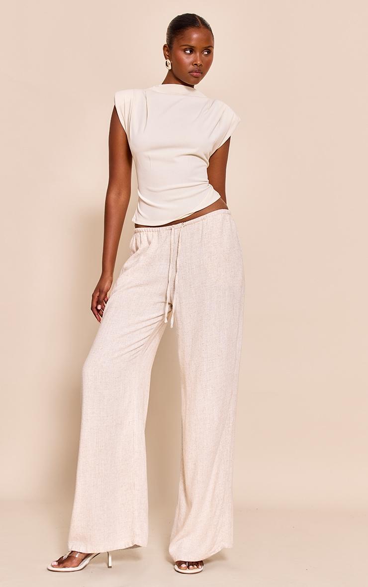  Almond Shoulder Pad Pleated Boat Neck Top Product Image