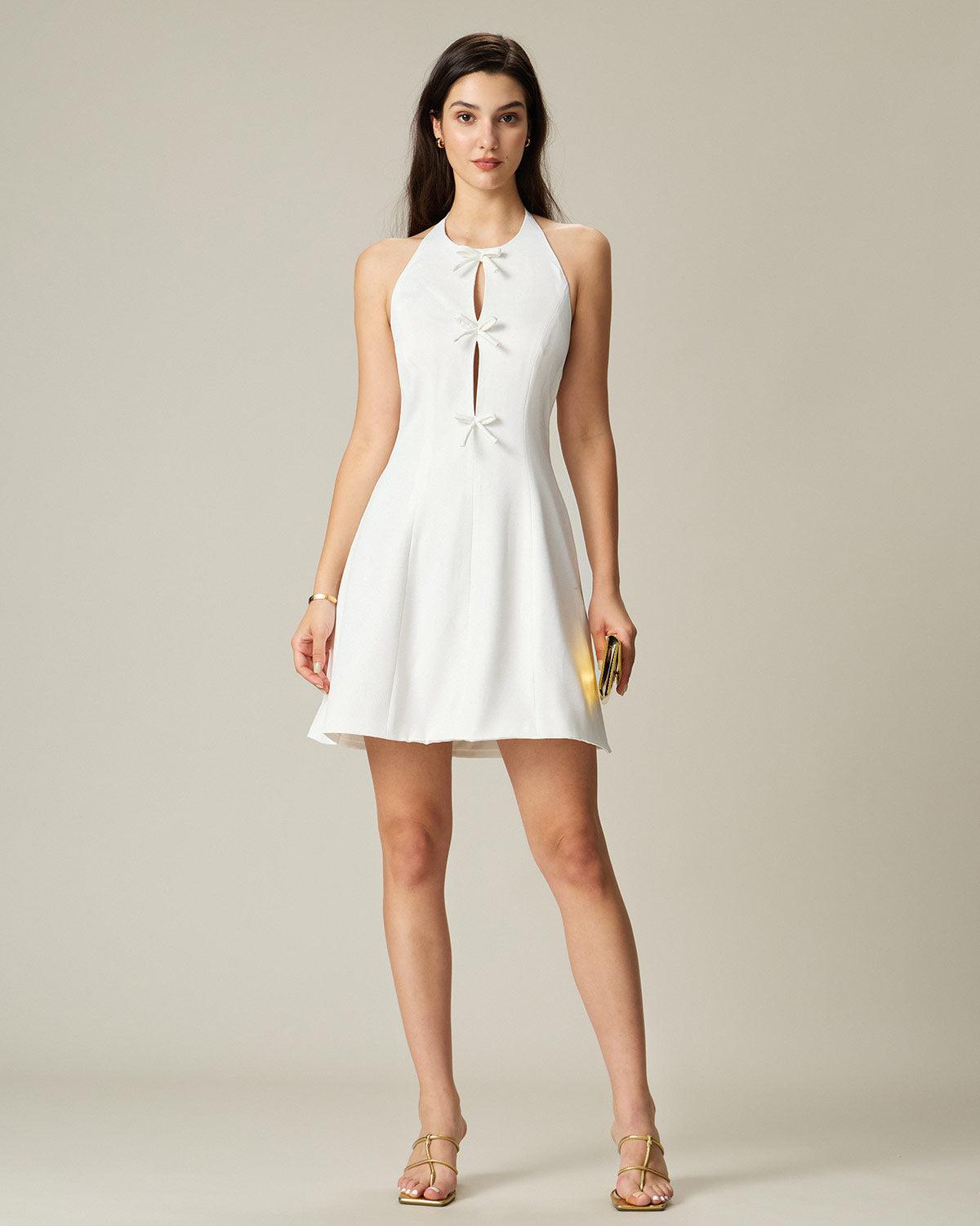 White Halter Backless Mini Dress Product Image