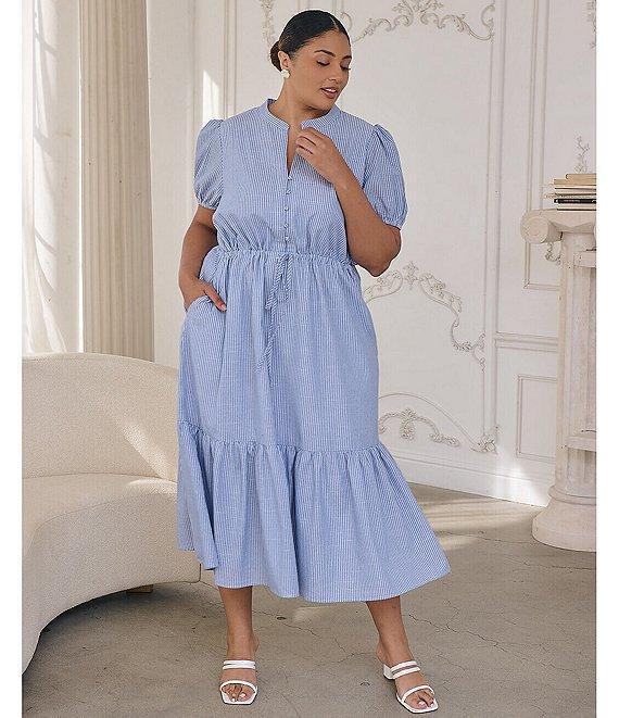 Sugarlips Plus Short Sleeve Ticking Stripe Midi Dress Product Image