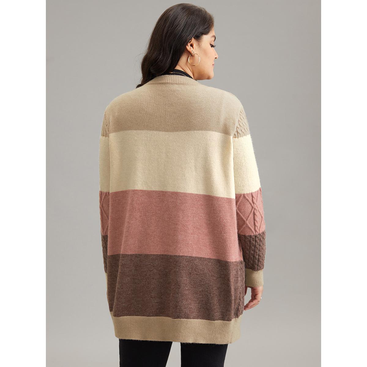 Plus Size Anti-Pilling Cable Knit Colorblock Patched Pocket Cardigan Multicolor Women Casual Loose Long Sleeve Everyday Cardigans BloomChic 14-16/1X Product Image