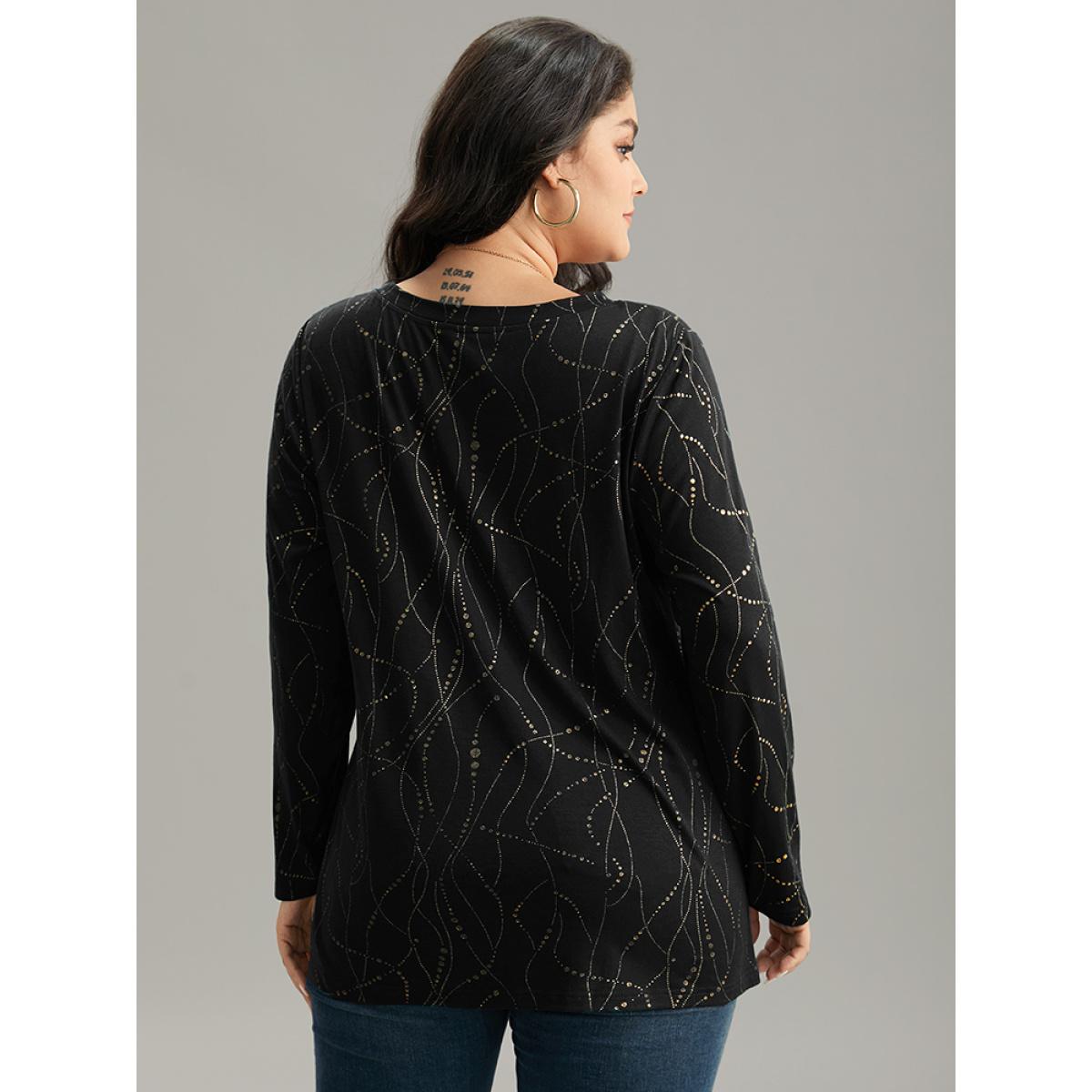 Plus Size Polka Dot Contrast Round Neck T-shirt Black Women Leisure Contrast Polka Dot Round Neck Casual T-shirts BloomChic 28/5X Product Image