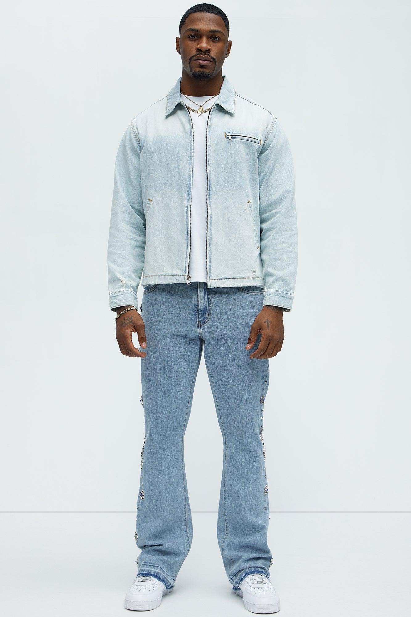 Distressed Zip Denim Jacket - Light Wash Product Image