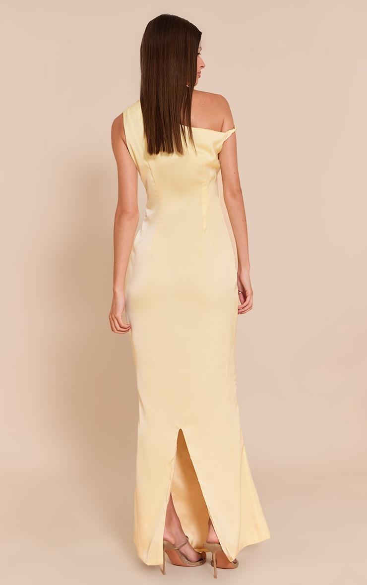 Lemon Satin Asymmetric Bardot Twist Maxi Dress Product Image
