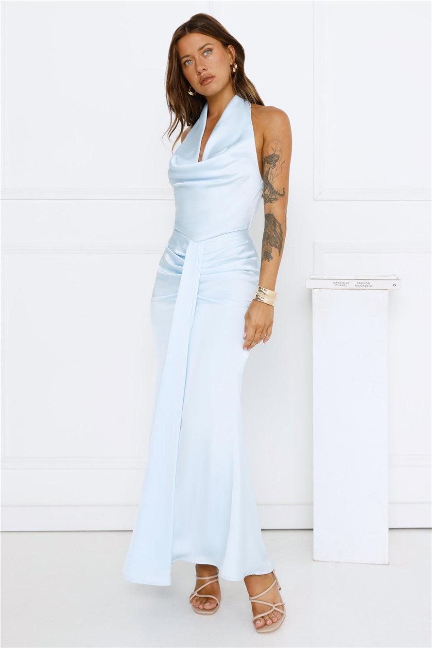Afterglow Hours Halter Maxi Dress Blue Product Image