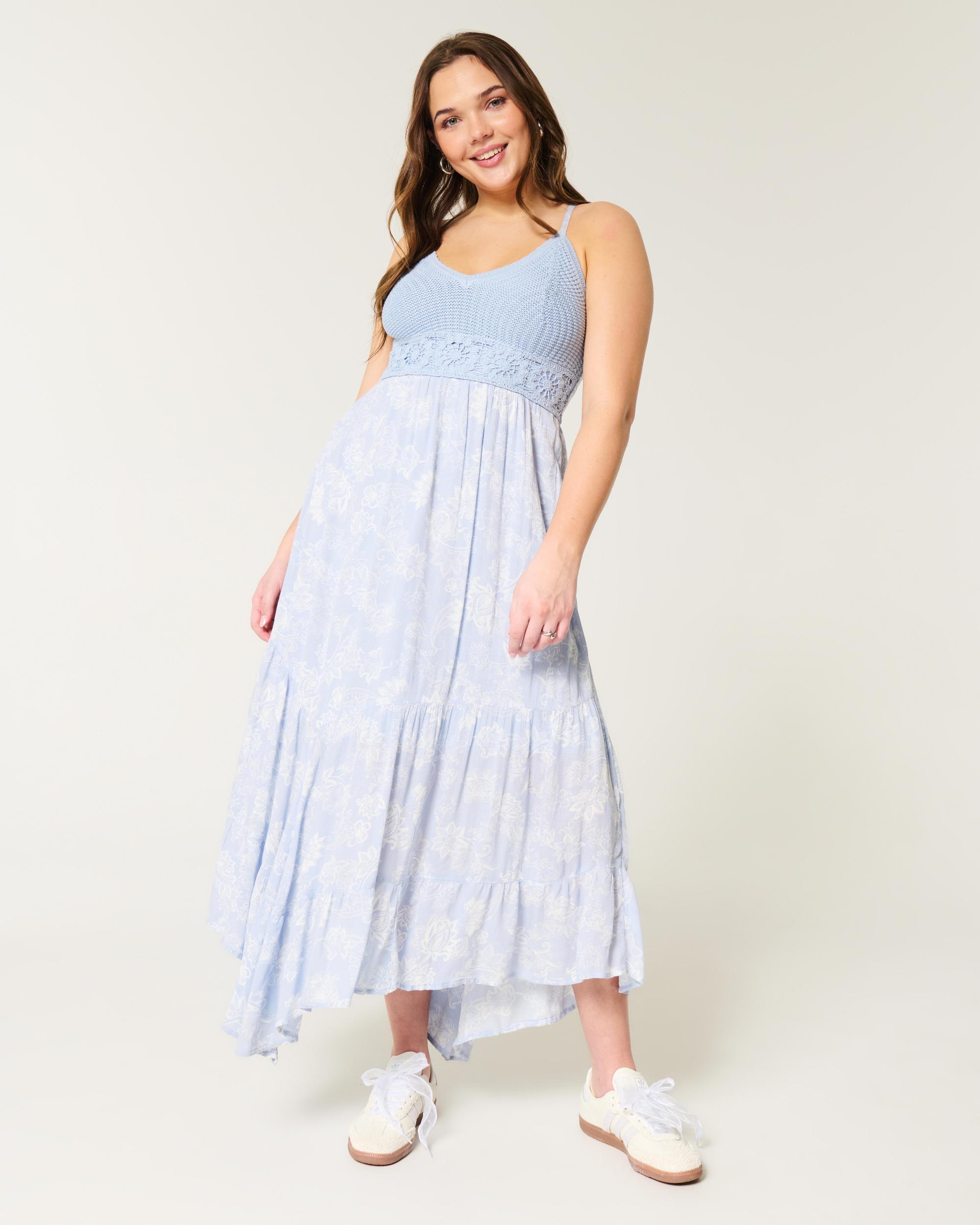 Mixed Fabric Crochet-Style Maxi Dress Product Image