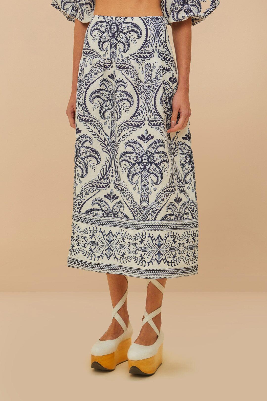 Off-White Tropical Cameo Euroflax™ Premium Linen Midi Skirt Product Image