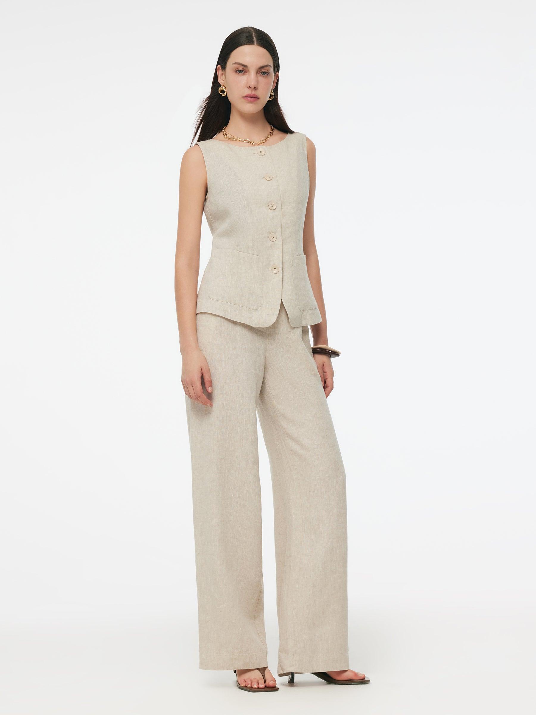 100% Linen Vest And Pants Two-Piece Set Product Image