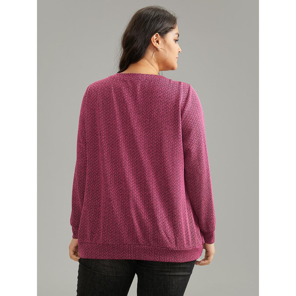 Plus Size Solid Plisse Elastic Cuffs V Neck Sweatshirt Women RedViolet Casual Texture V-neck Dailywear Sweatshirts BloomChic 30/6X Product Image