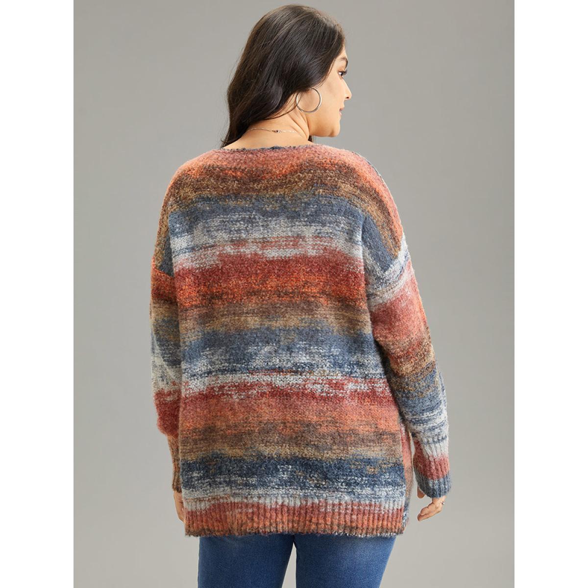 Plus Size Heather Colorblock Contrast Drop Shoulder Pullover Multicolor Women Casual Loose Long Sleeve Round Neck Everyday Pullovers BloomChic 30/6X Product Image