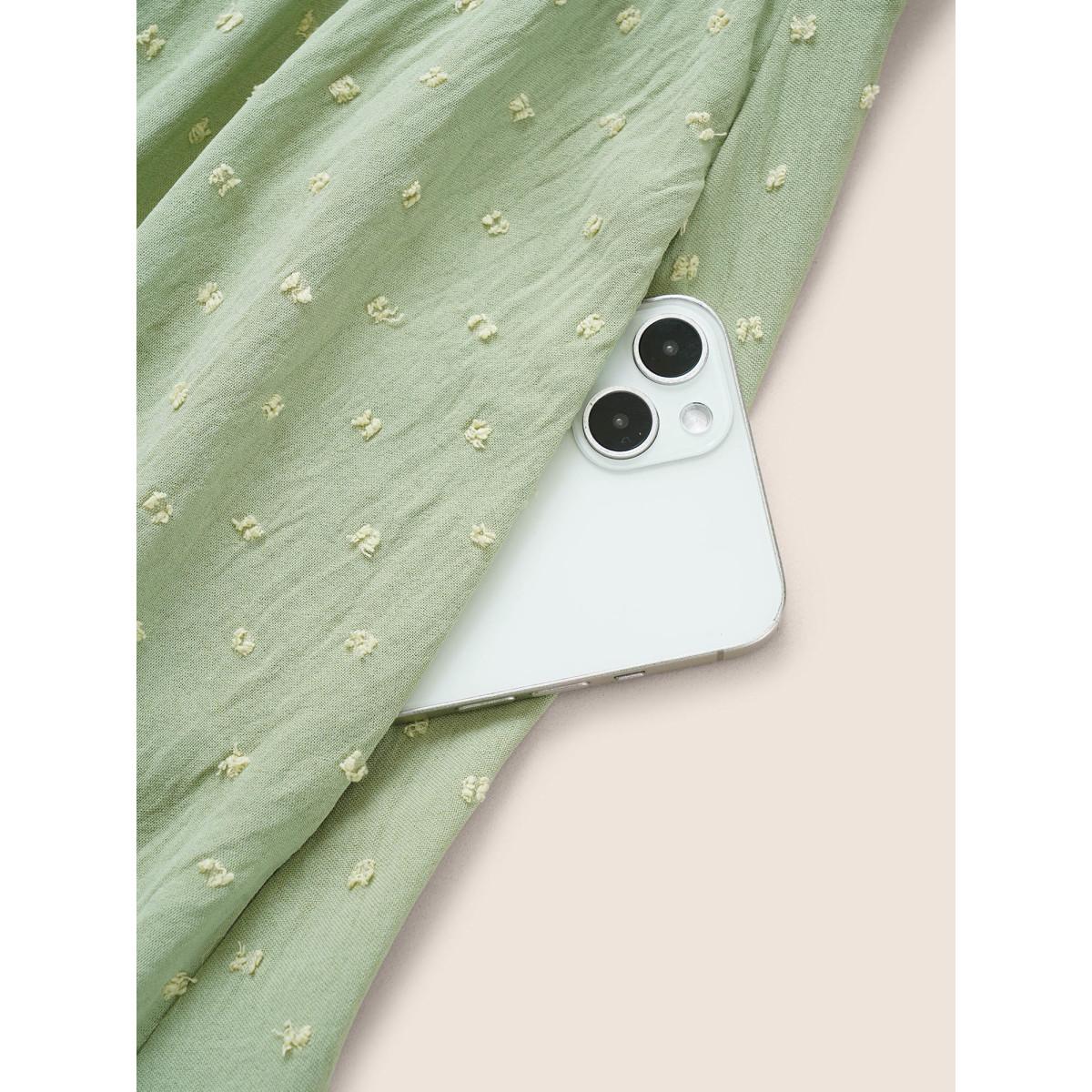 Polka Dot Shirred Plus Size Women Elegance Dress Plain Pocket Ruffle Sleeve Short Sleeve V Neck Pocket Dailywear Midi Dress BloomChic Product Image