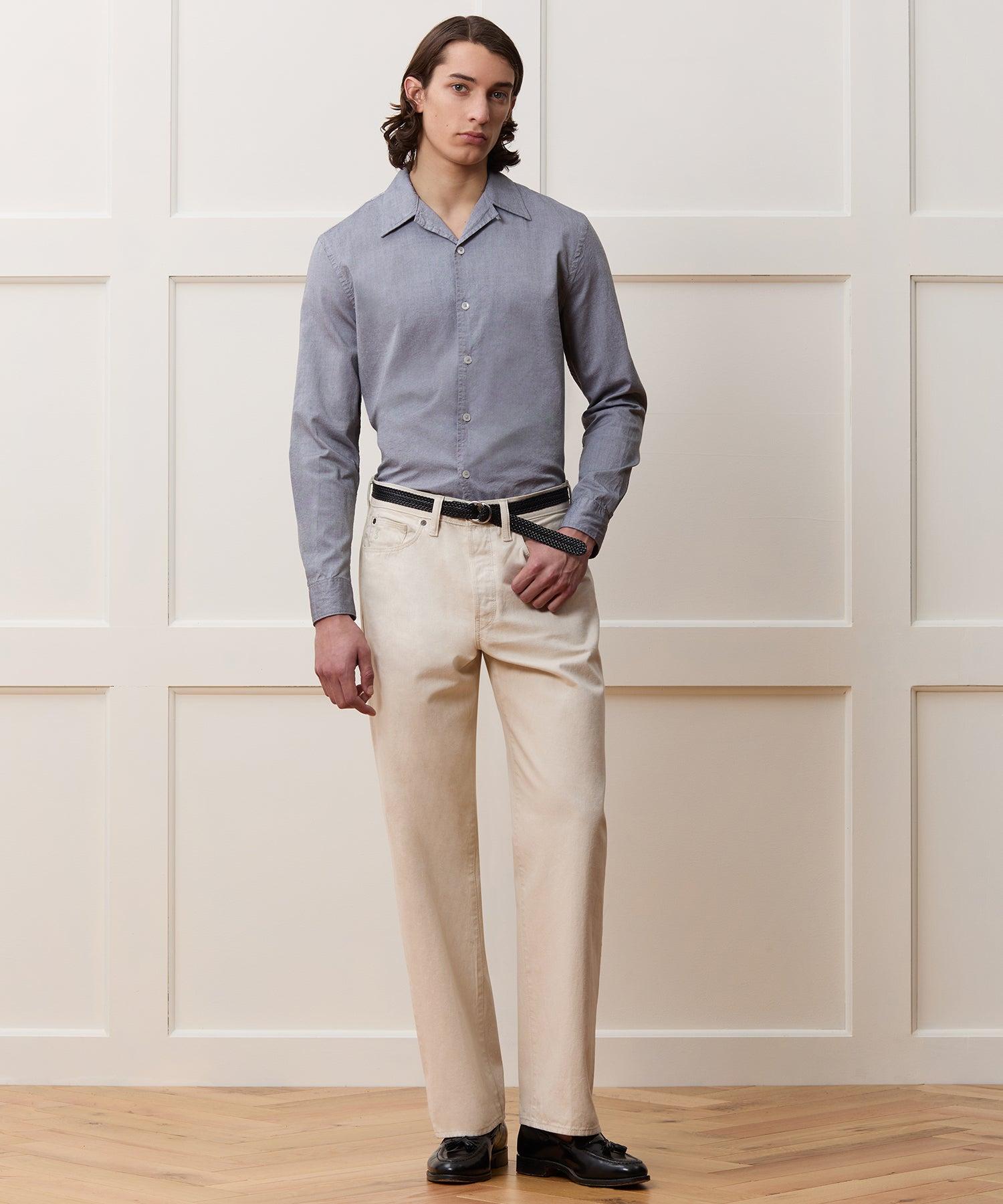 Cropped Cotton Oxford Camp Collar Shirt Product Image