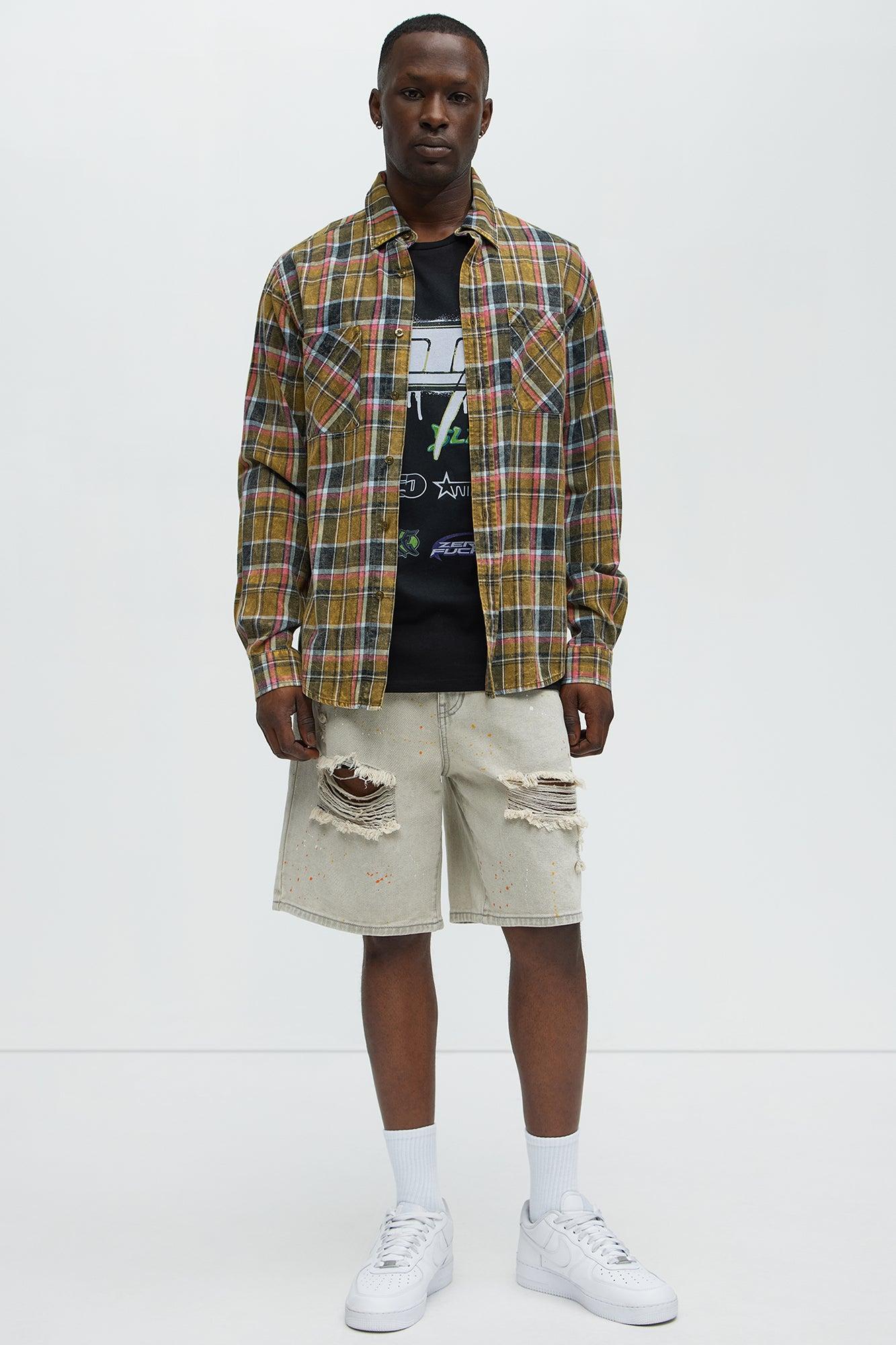 These Streets Paint Splattered Relaxed Denim Shorts - Grey Male Product Image